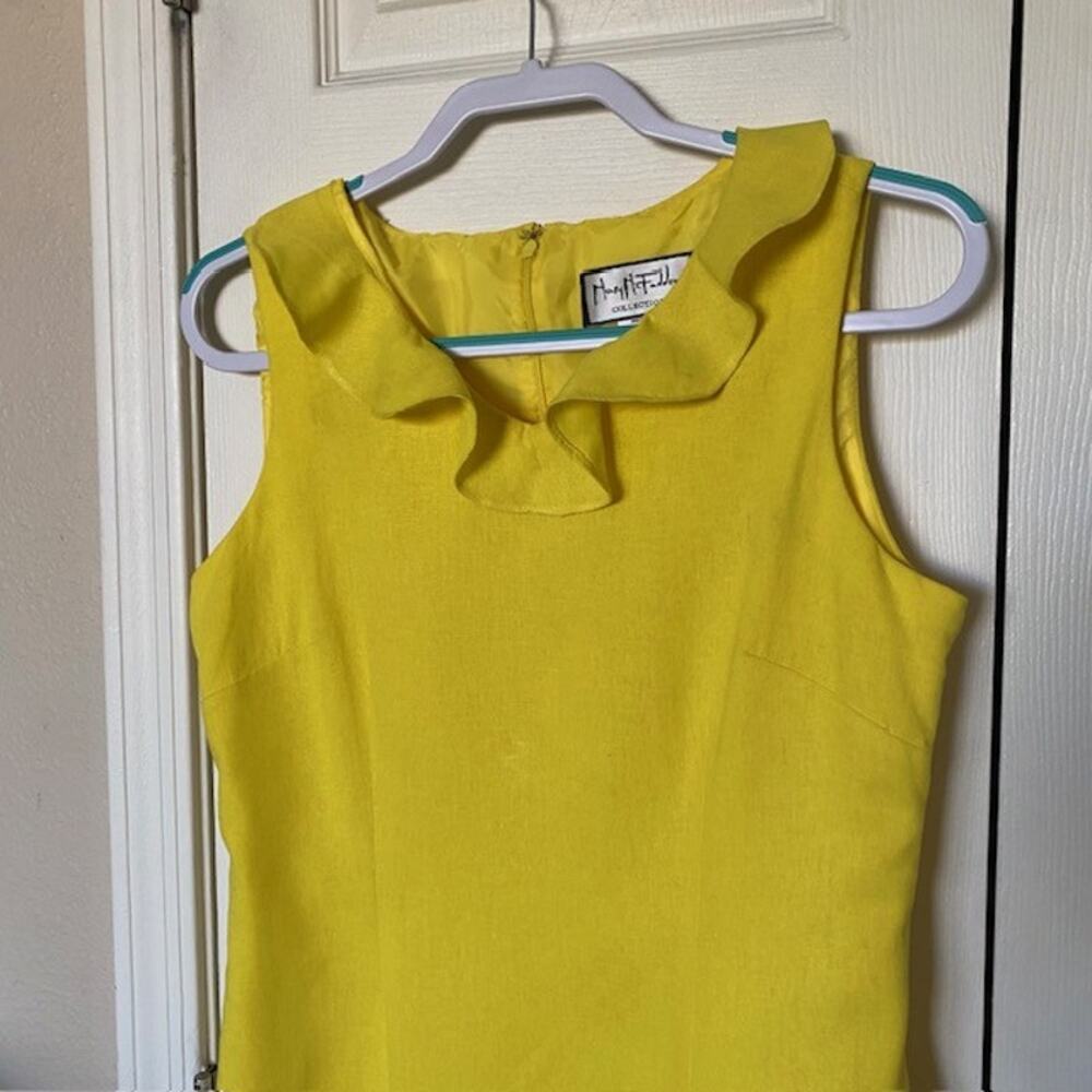 Mary McFadden Collection Linen Blend Dress Sleeveless Yellow Lined Women's 6 - Picture 2 of 10